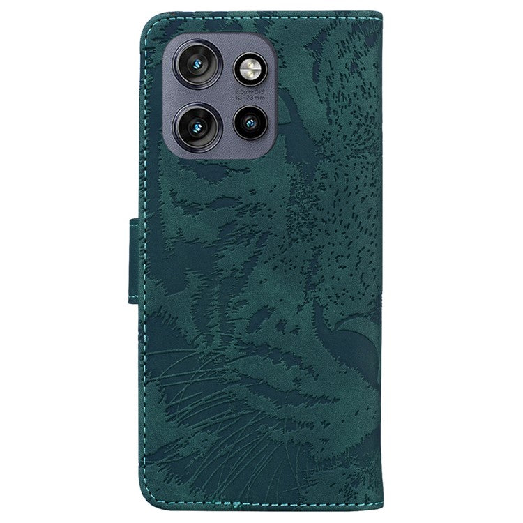 For Motorola Edge 50 Neo 5G / Moto S50 5G Case Tiger Imprint Leather Wallet Phone Cover - Green