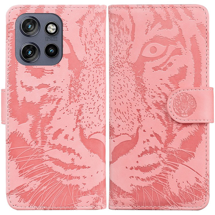For Motorola Edge 50 Neo 5G / Moto S50 5G Case Tiger Imprint Leather Wallet Phone Cover - Pink