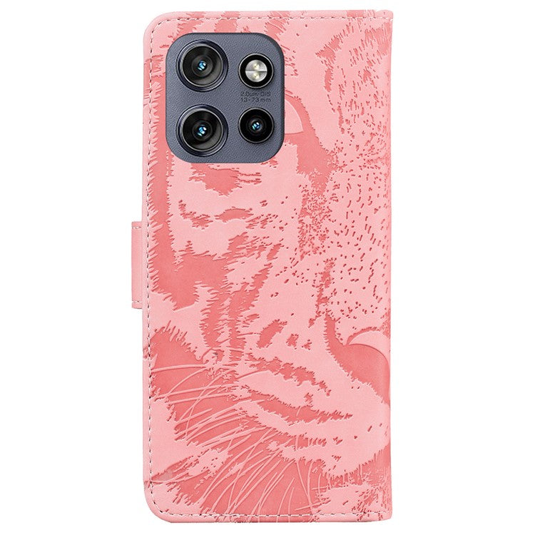 For Motorola Edge 50 Neo 5G / Moto S50 5G Case Tiger Imprint Leather Wallet Phone Cover - Pink
