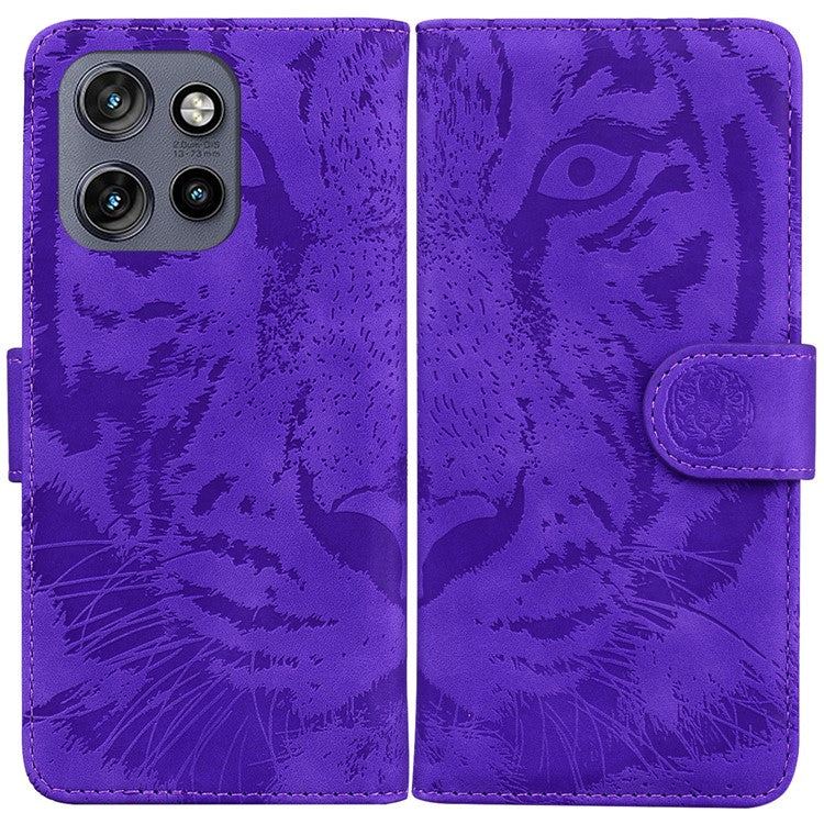 For Motorola Edge 50 Neo 5G / Moto S50 5G Case Tiger Imprint Leather Wallet Phone Cover - Purple