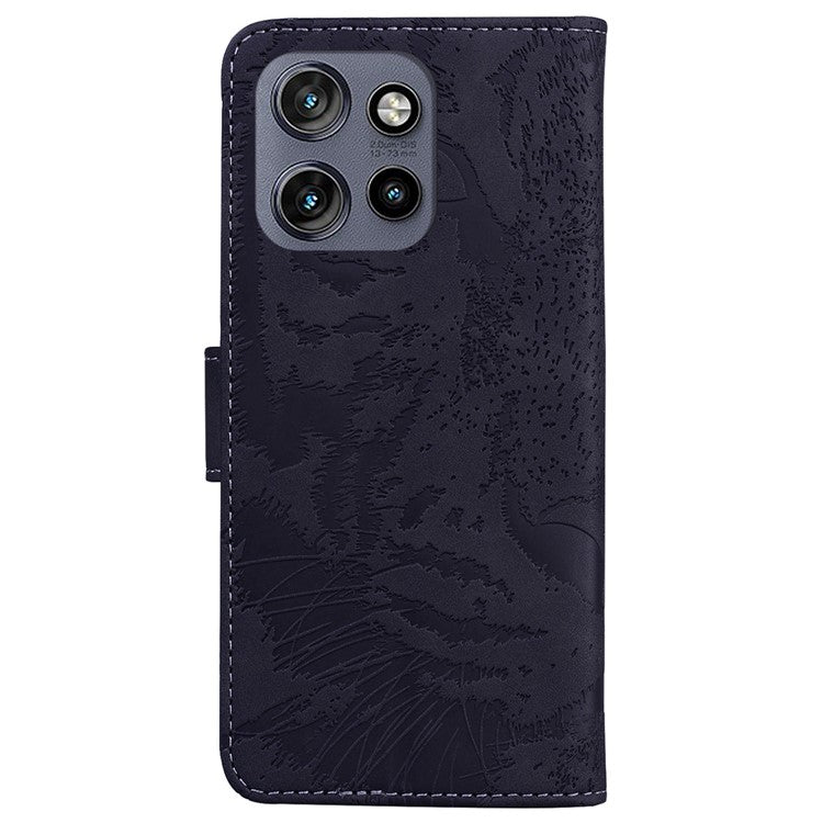 For Motorola Edge 50 Neo 5G / Moto S50 5G Case Tiger Imprint Leather Wallet Phone Cover - Black