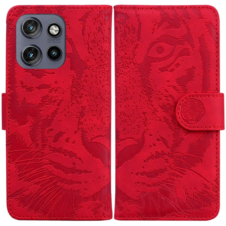 For Motorola Edge 50 Neo 5G / Moto S50 5G Case Tiger Imprint Leather Wallet Phone Cover - Red