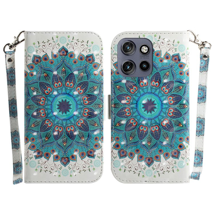 For Motorola Edge 50 Neo 5G / Moto S50 5G Case Pattern Printing Leather Wallet Phone Cover - Peacock Wreath