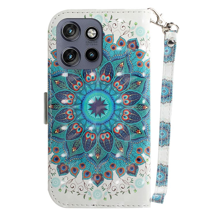 For Motorola Edge 50 Neo 5G / Moto S50 5G Case Pattern Printing Leather Wallet Phone Cover - Peacock Wreath