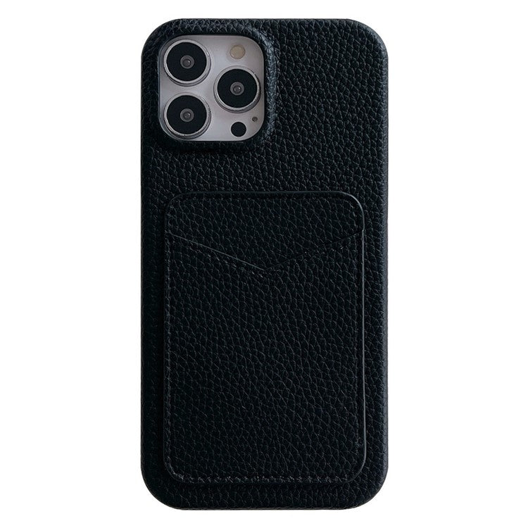 For iPhone 16 Pro Case Litchi Texture Anti-Scratch PC+PU Leather Phone Cover with Card Holder - Black