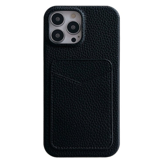 For iPhone 16 Pro Case Litchi Texture Anti-Scratch PC+PU Leather Phone Cover with Card Holder - Black
