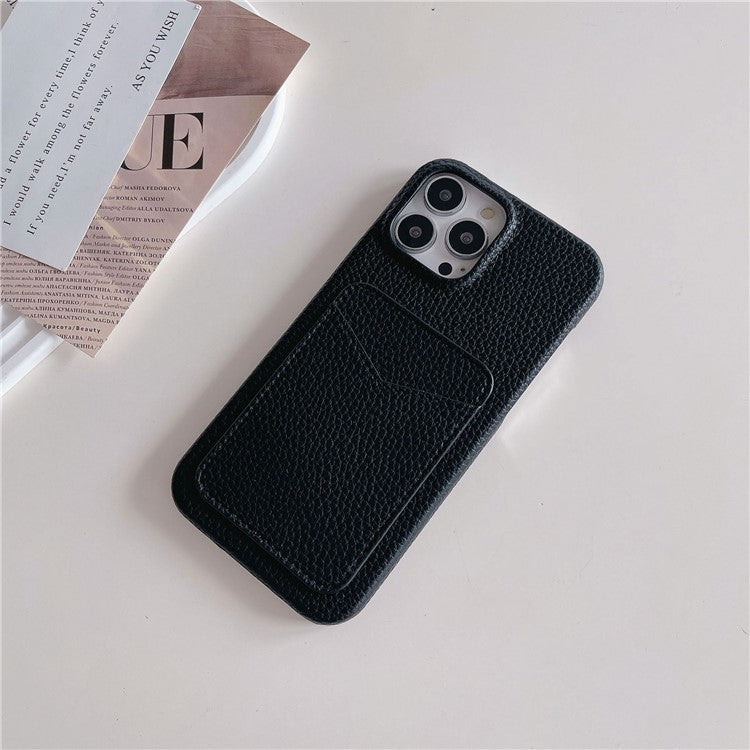 For iPhone 16 Pro Case Litchi Texture Anti-Scratch PC+PU Leather Phone Cover with Card Holder - Black