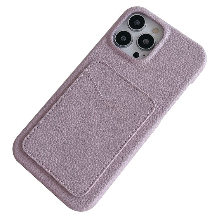 For iPhone 16 Pro Case Litchi Texture Anti-Scratch PC+PU Leather Phone Cover with Card Holder - Light Purple