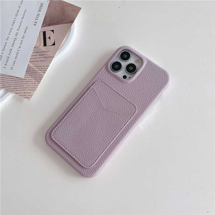 For iPhone 16 Pro Case Litchi Texture Anti-Scratch PC+PU Leather Phone Cover with Card Holder - Light Purple