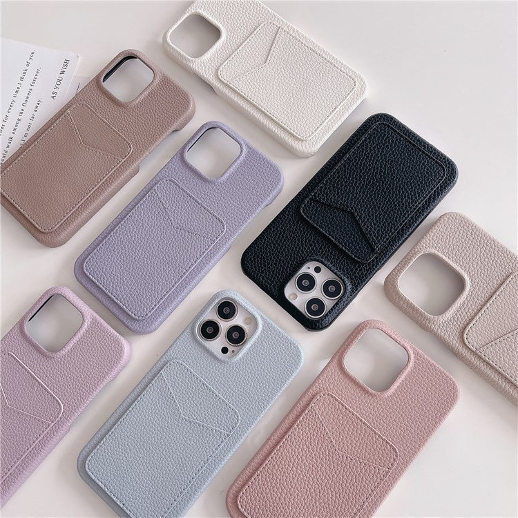 For iPhone 16 Pro Case Litchi Texture Anti-Scratch PC+PU Leather Phone Cover with Card Holder - Light Purple
