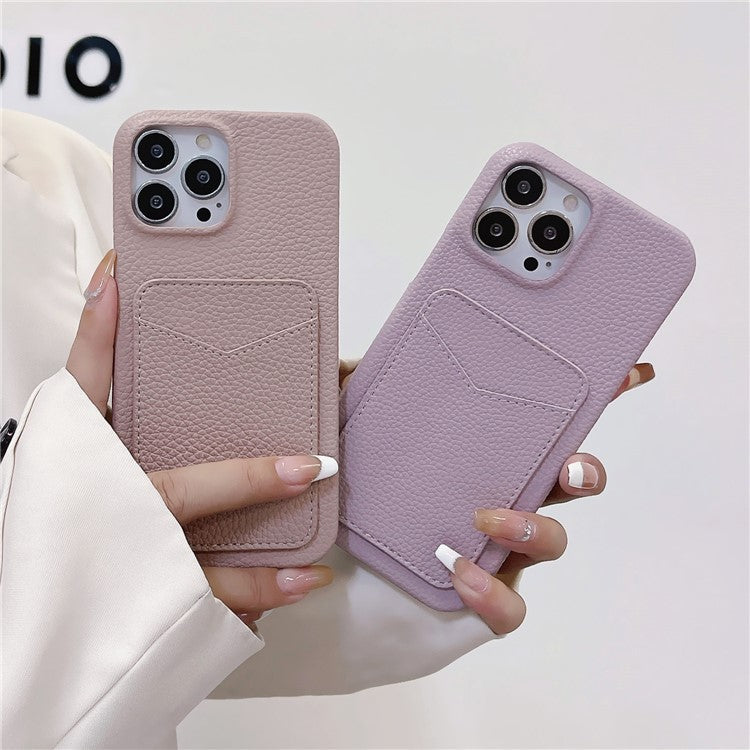 For iPhone 16 Pro Case Litchi Texture Anti-Scratch PC+PU Leather Phone Cover with Card Holder - Light Purple