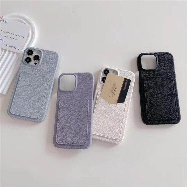 For iPhone 16 Pro Case Litchi Texture Anti-Scratch PC+PU Leather Phone Cover with Card Holder - Light Purple