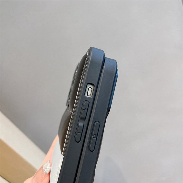 For iPhone 16 Pro Case Anti-Scratch Down Jacket PU Leather+TPU Phone Cover - Silver