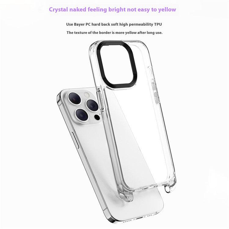 For iPhone 16 Pro Case Clear PC+TPU Hybrid Phone Cover with Lanyard - Green