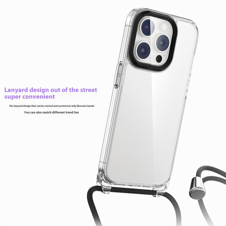 For iPhone 16 Pro Case Clear PC+TPU Hybrid Phone Cover with Lanyard - Green