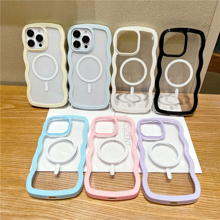 For iPhone 16 Pro Case Compatible with MagSafe PC + TPU Wavy Edge Protective Cover - Pink