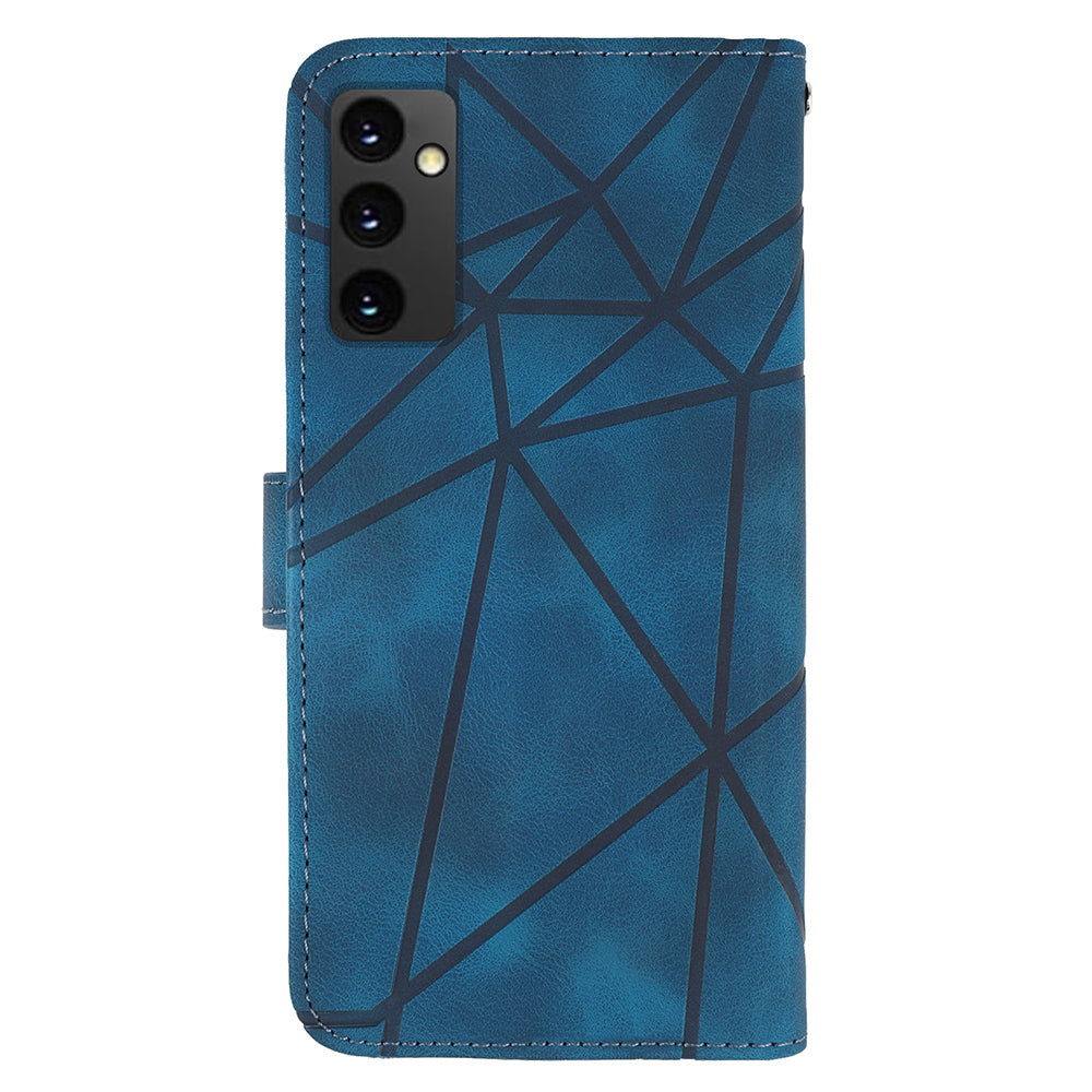For Samsung Galaxy A16 5G / A16 4G Stand Case Line Pattern Leather Phone Cover - Blue