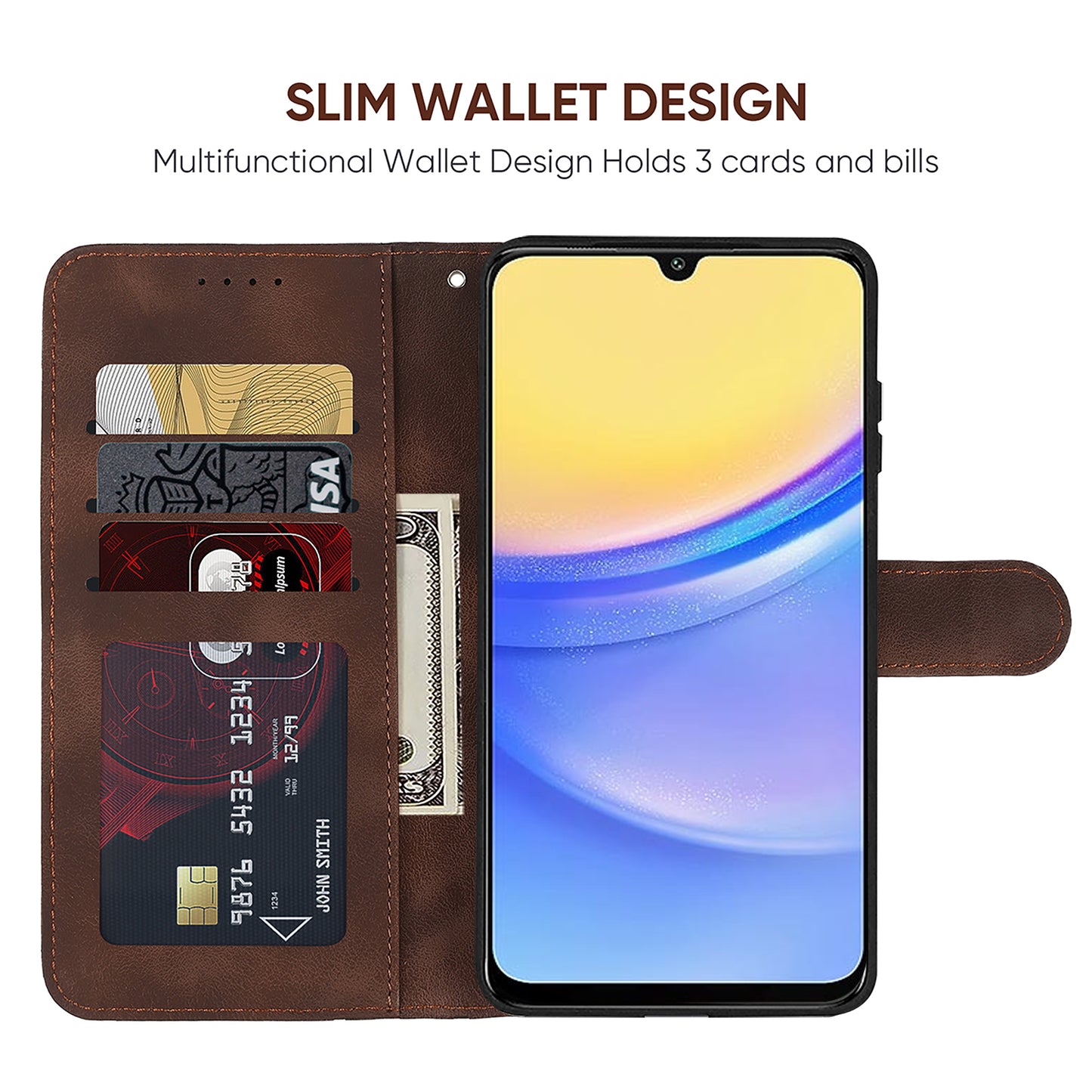 For Samsung Galaxy A16 5G / A16 4G Stand Case Line Pattern Leather Phone Cover - Brown