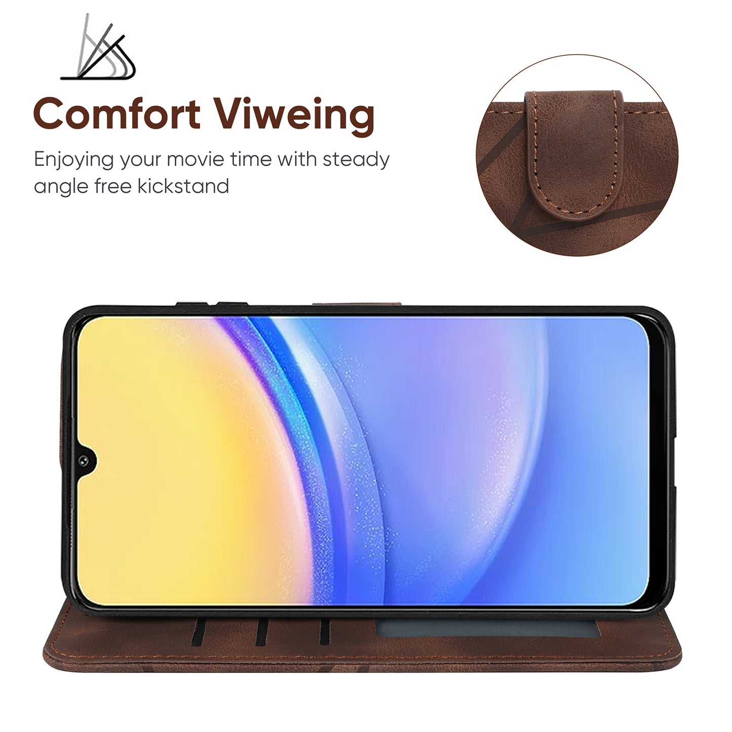 For Samsung Galaxy A16 5G / A16 4G Stand Case Line Pattern Leather Phone Cover - Brown