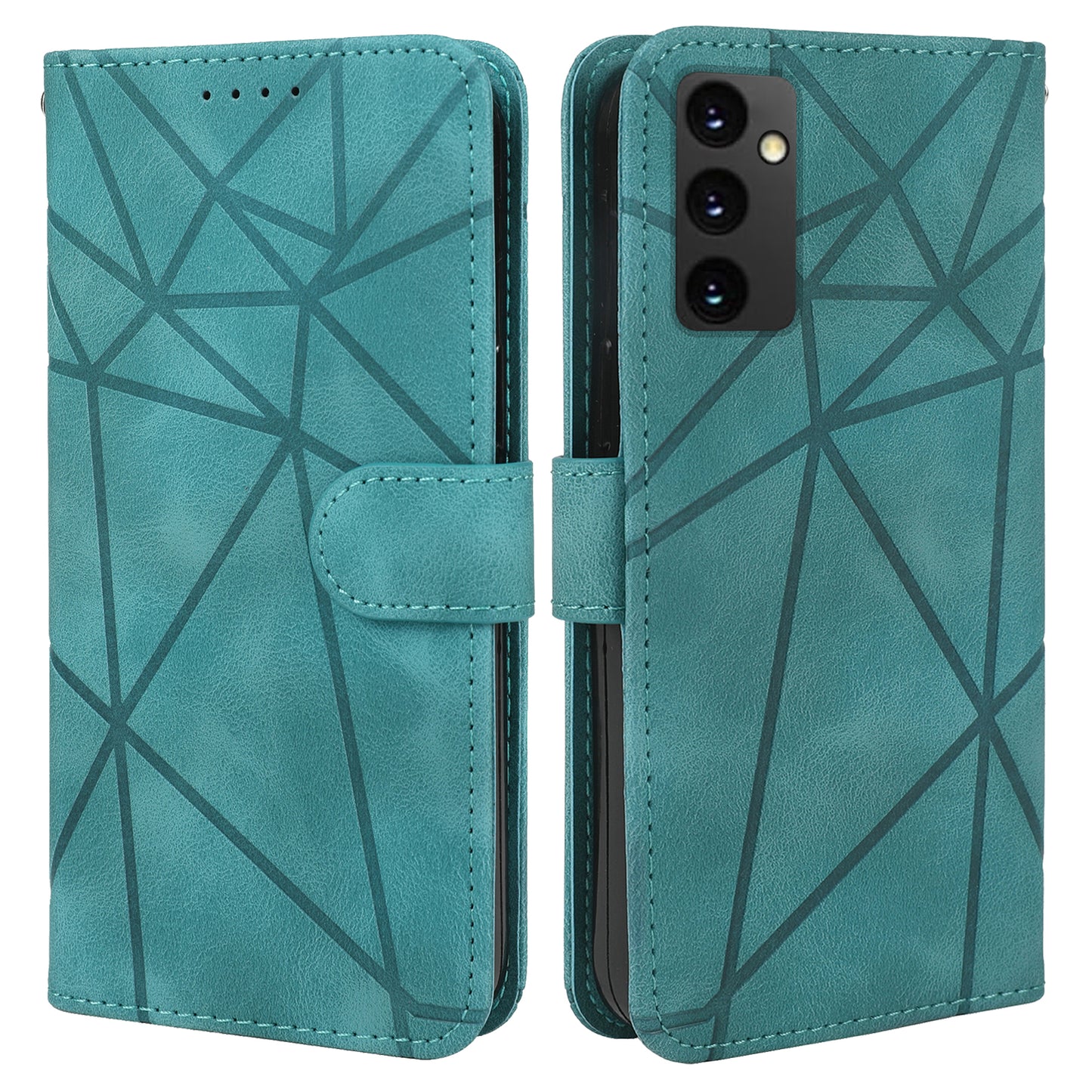 For Samsung Galaxy A16 5G / A16 4G Stand Case Line Pattern Leather Phone Cover - Green