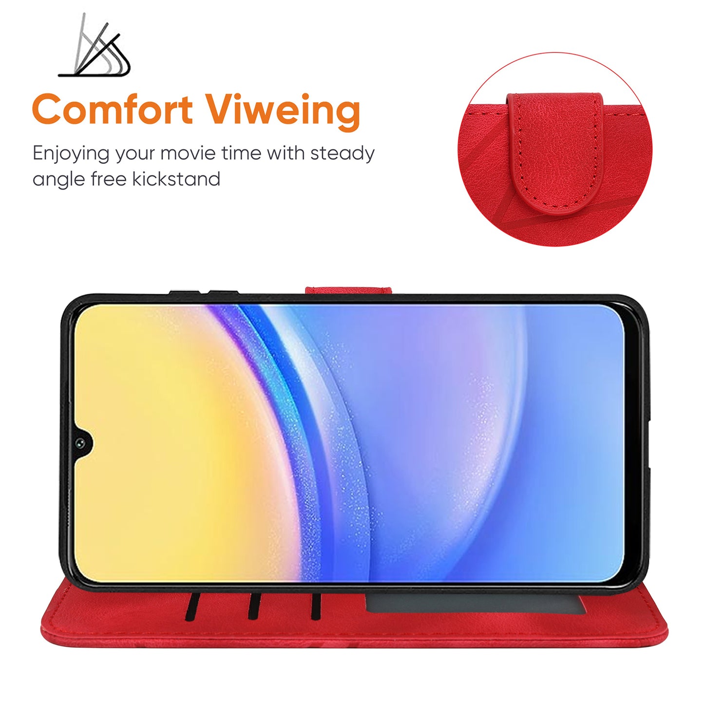 For Samsung Galaxy A16 5G / A16 4G Stand Case Line Pattern Leather Phone Cover - Red