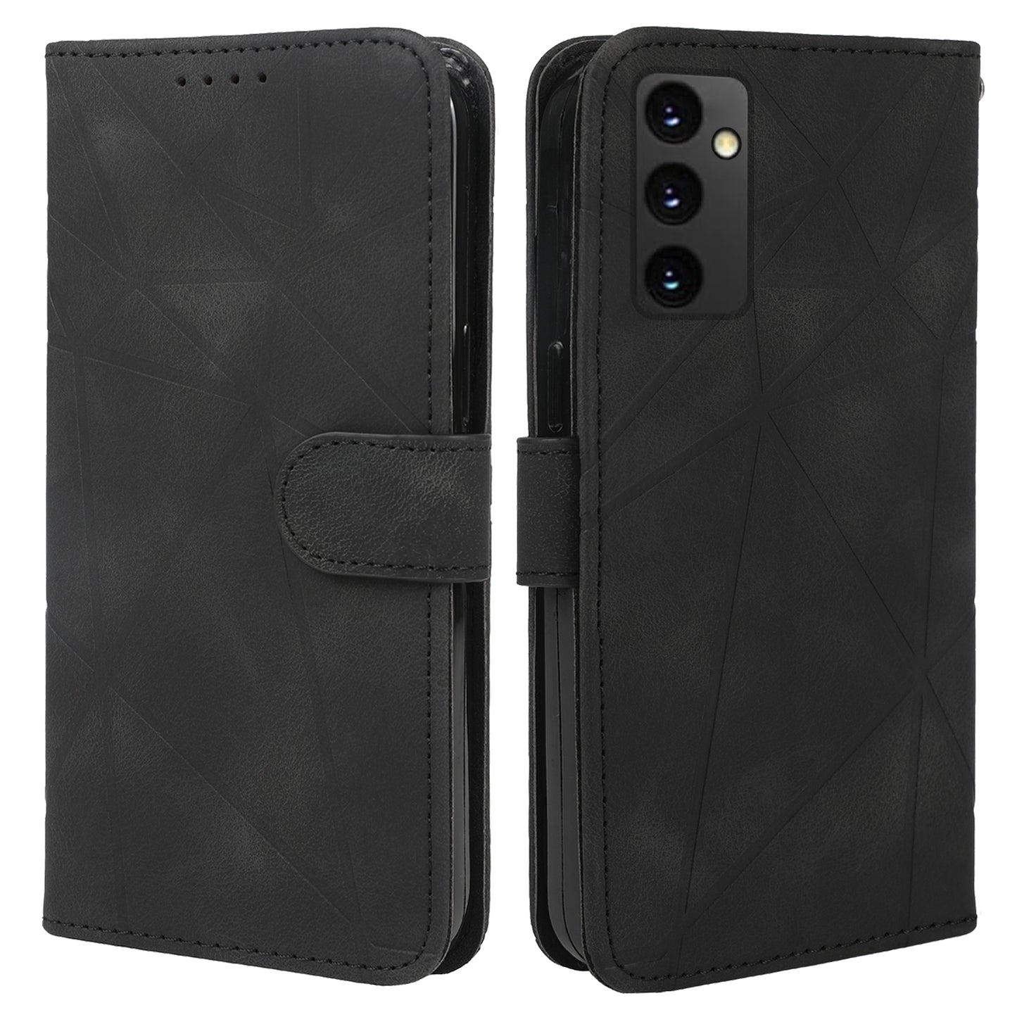 For Samsung Galaxy A16 5G / A16 4G Stand Case Line Pattern Leather Phone Cover - Black