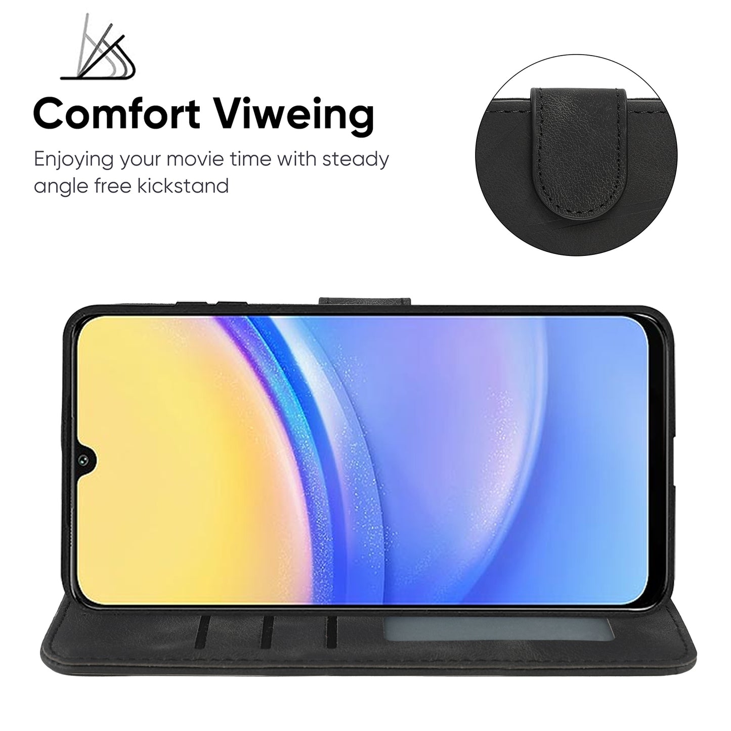 For Samsung Galaxy A16 5G / A16 4G Stand Case Line Pattern Leather Phone Cover - Black