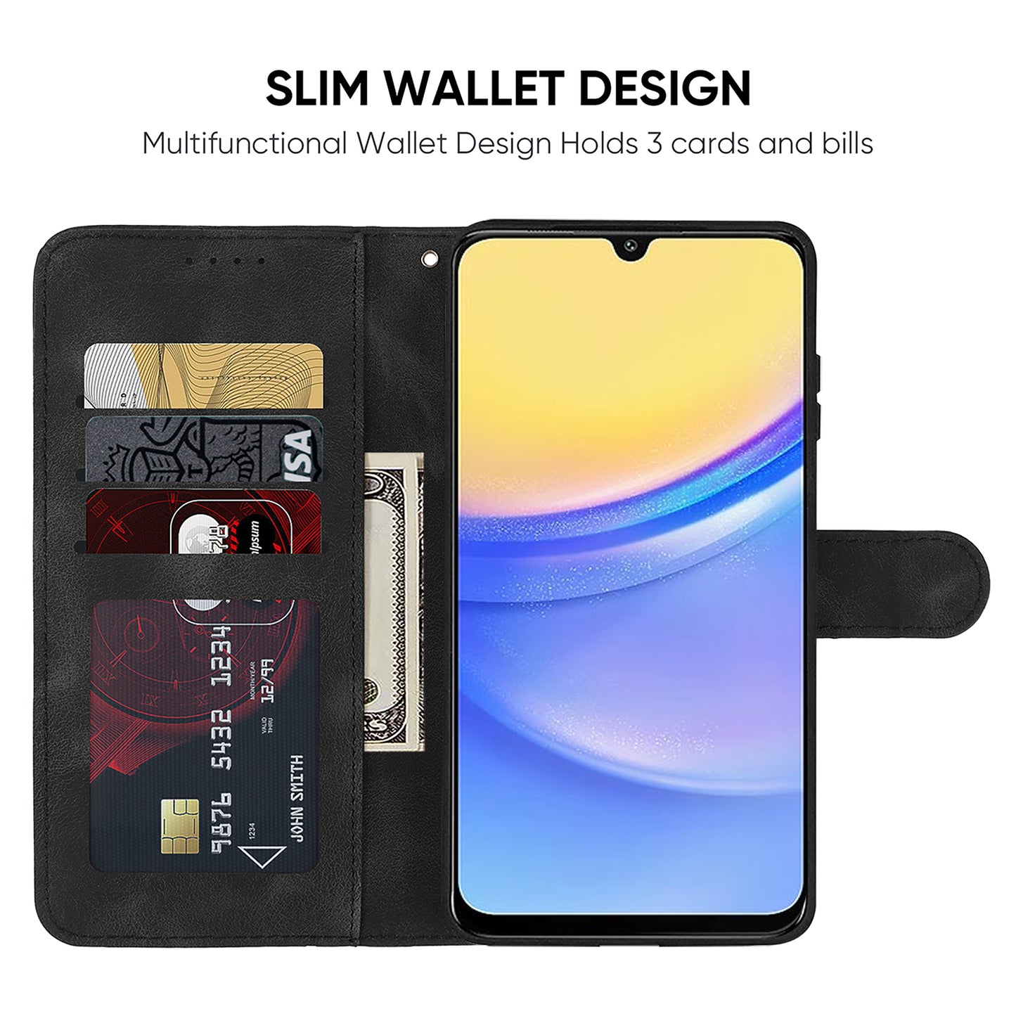 For Samsung Galaxy A16 5G / A16 4G Stand Case Line Pattern Leather Phone Cover - Black