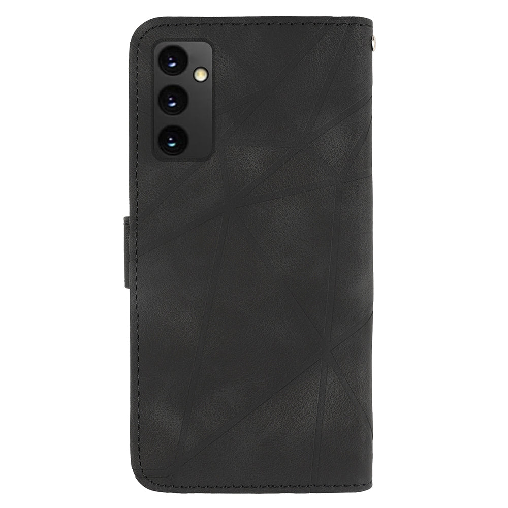 For Samsung Galaxy A16 5G / A16 4G Stand Case Line Pattern Leather Phone Cover - Black