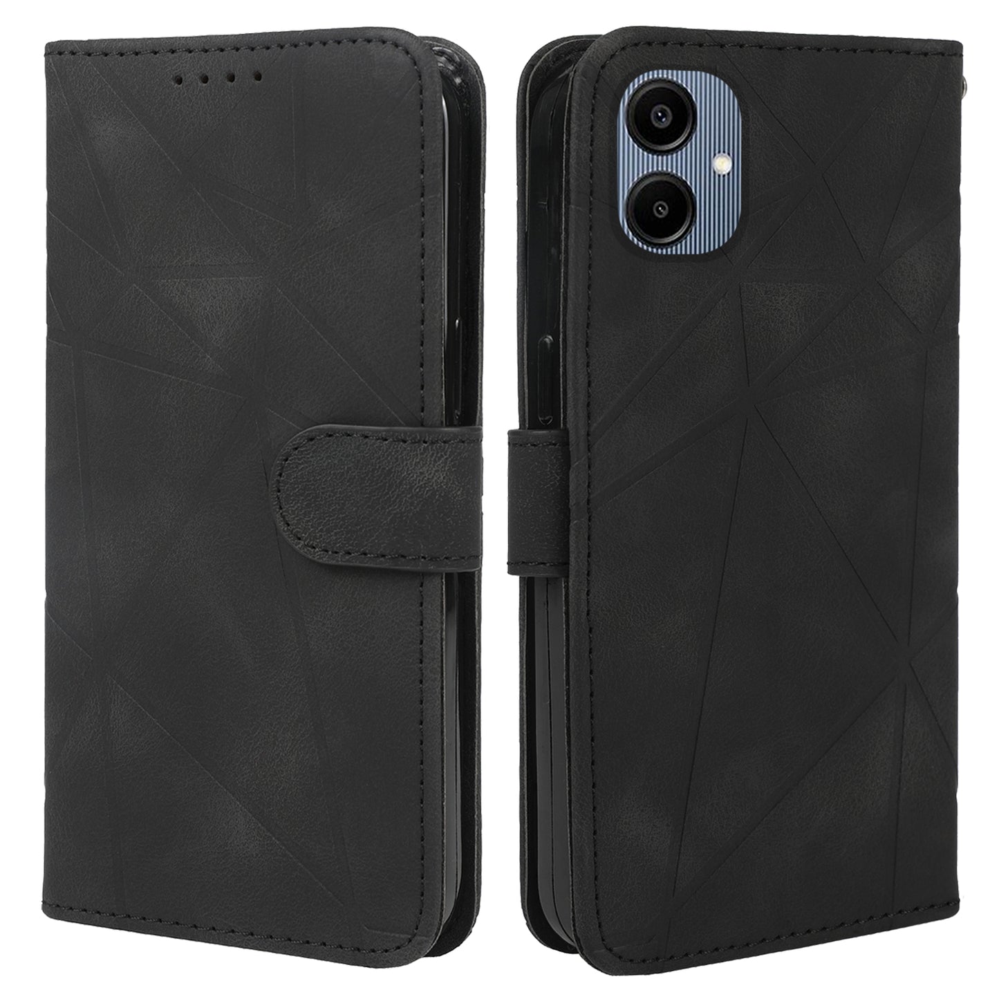 For Samsung Galaxy A06 Stand Case Line Pattern Leather Phone Cover - Black
