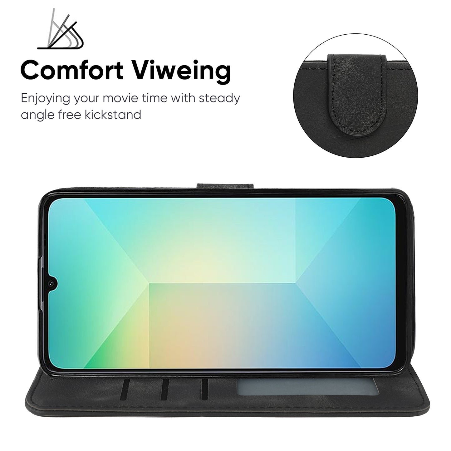 For Samsung Galaxy A06 Stand Case Line Pattern Leather Phone Cover - Black