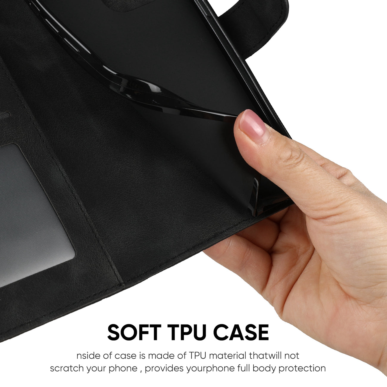 For Samsung Galaxy A06 Stand Case Line Pattern Leather Phone Cover - Black