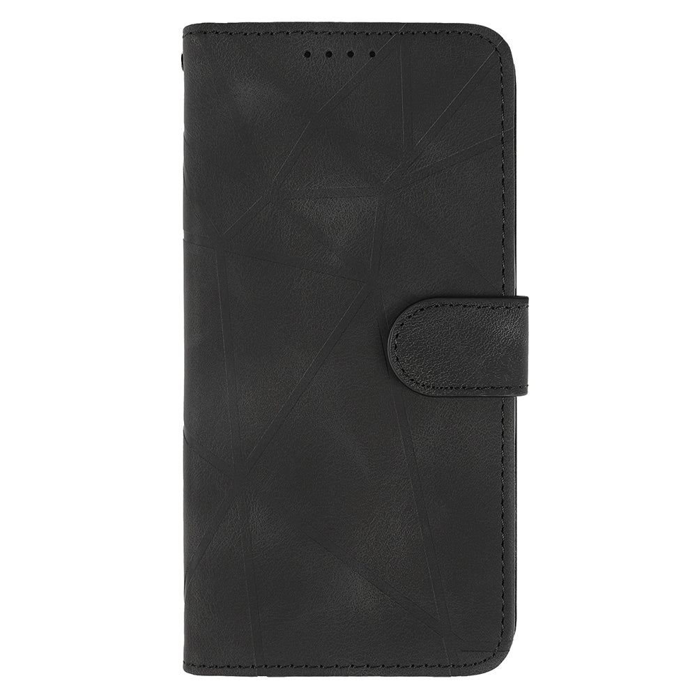 For Samsung Galaxy A06 Stand Case Line Pattern Leather Phone Cover - Black