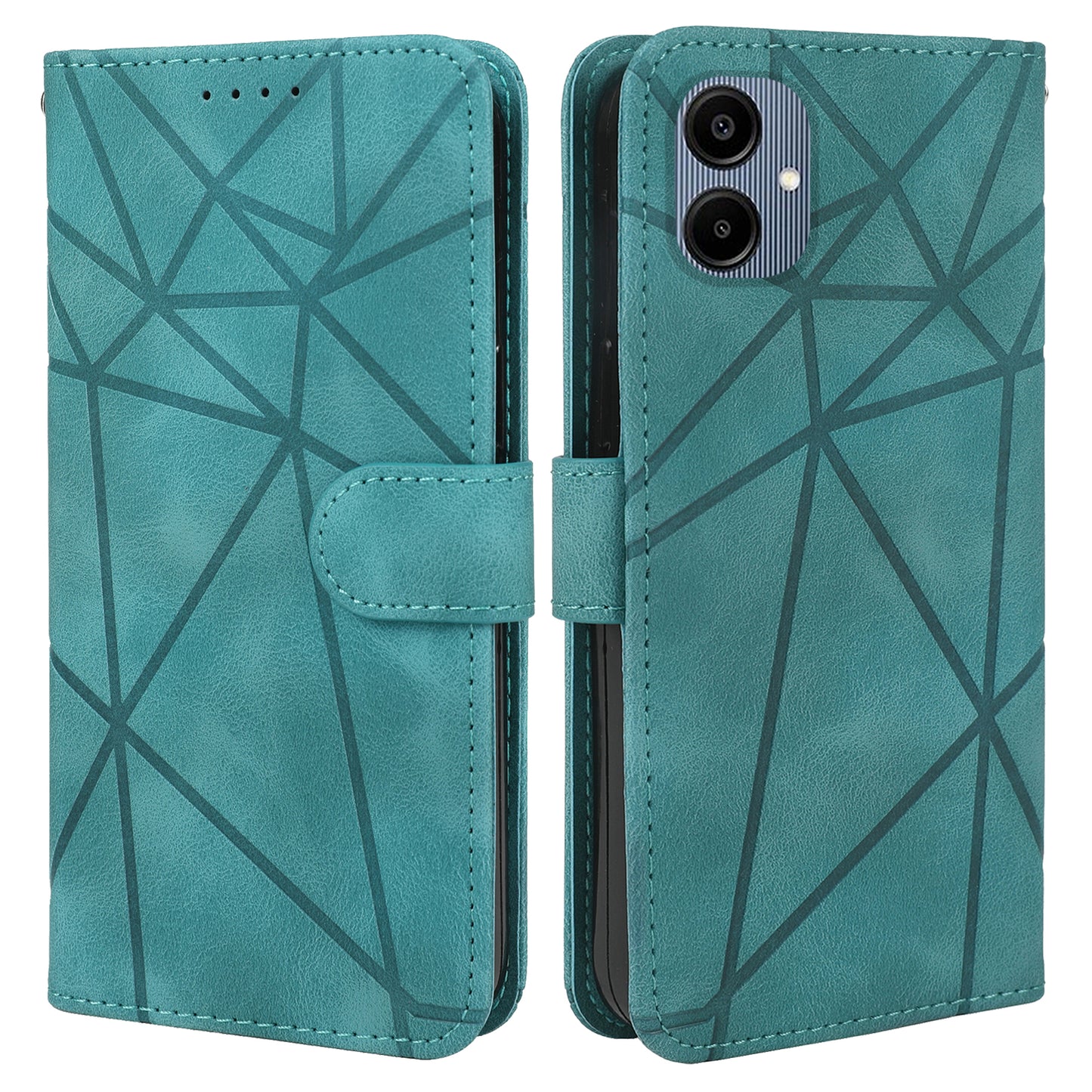 For Samsung Galaxy A06 Stand Case Line Pattern Leather Phone Cover - Green