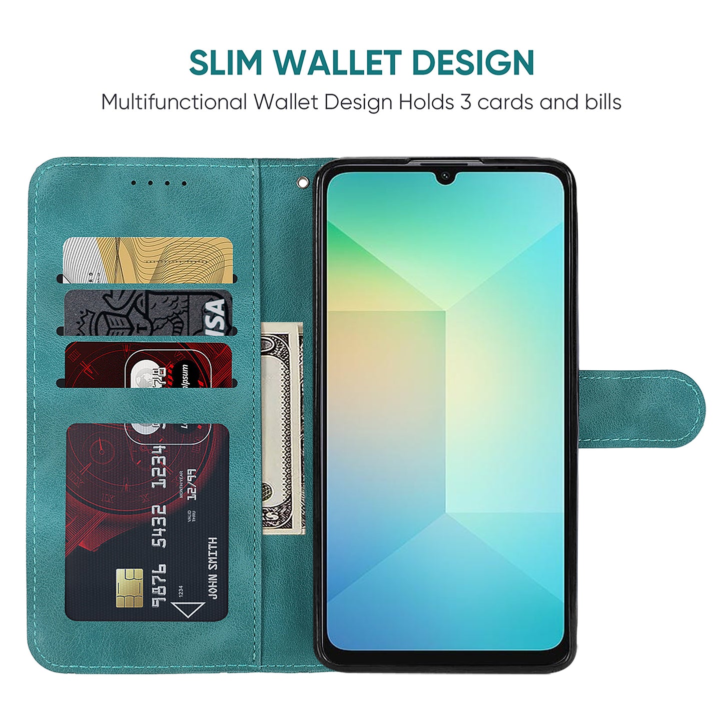 For Samsung Galaxy A06 Stand Case Line Pattern Leather Phone Cover - Green