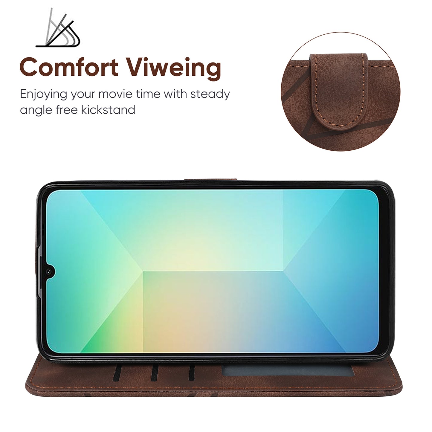 For Samsung Galaxy A06 Stand Case Line Pattern Leather Phone Cover - Brown