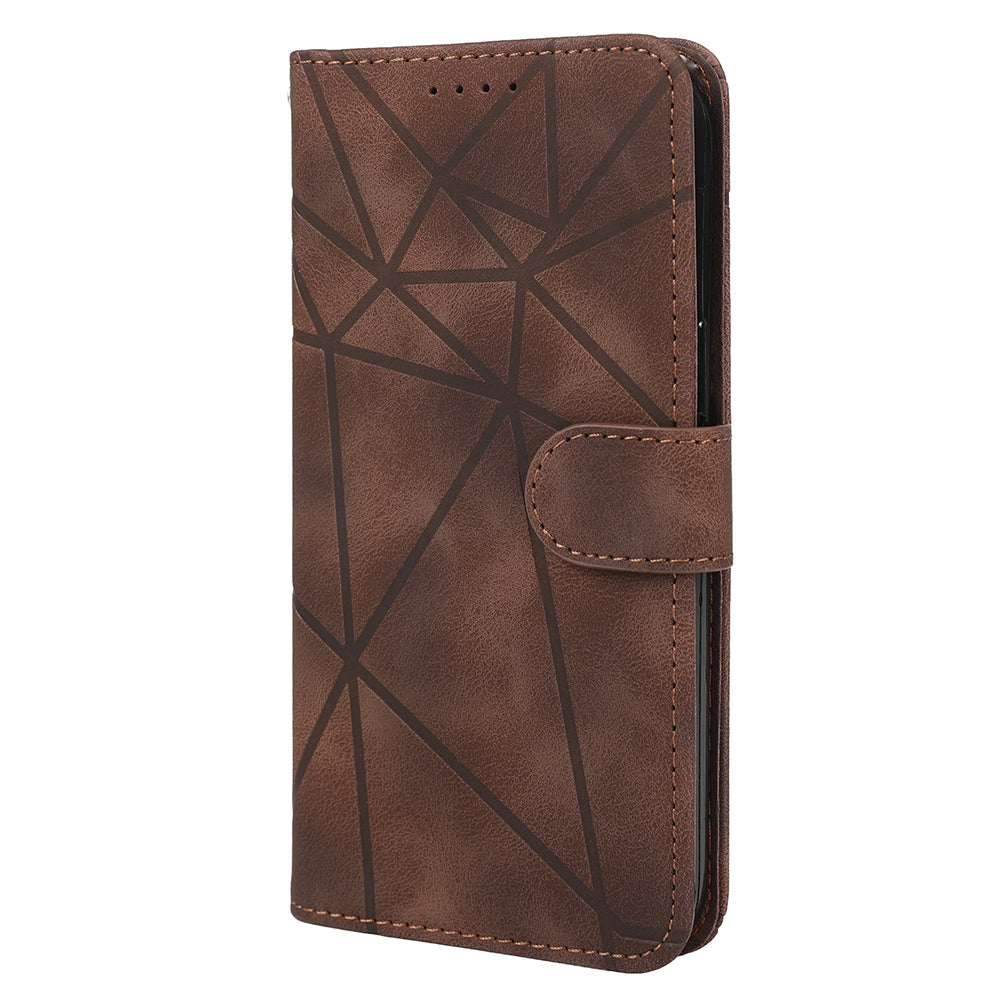 For Samsung Galaxy A06 Stand Case Line Pattern Leather Phone Cover - Brown