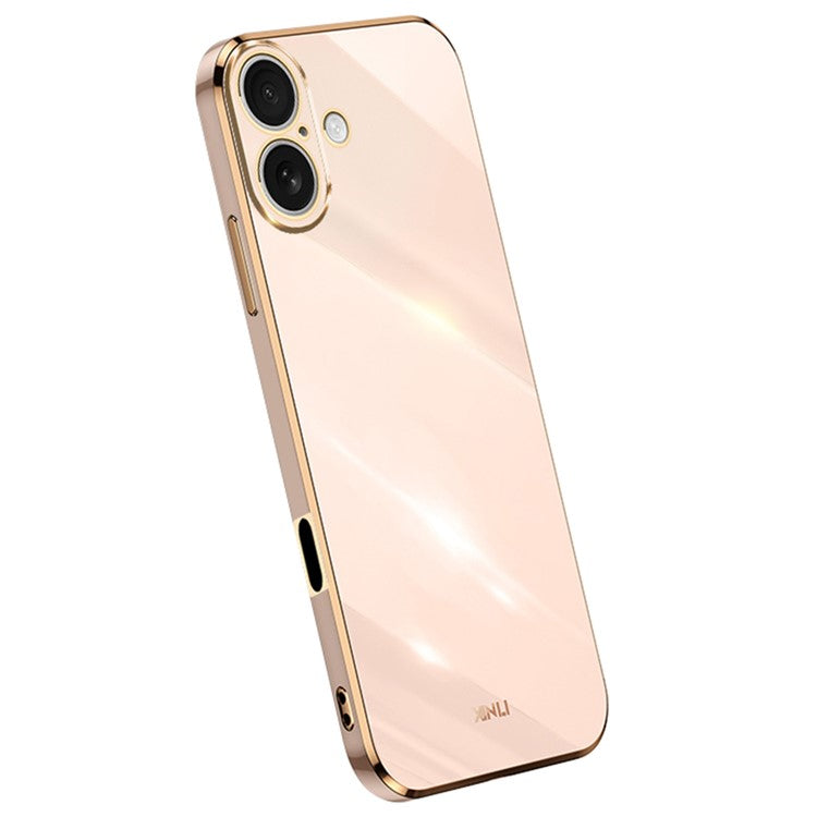 XINLI For iPhone 16 Case TPU Phone Cover with Electroplating Frame - Pink