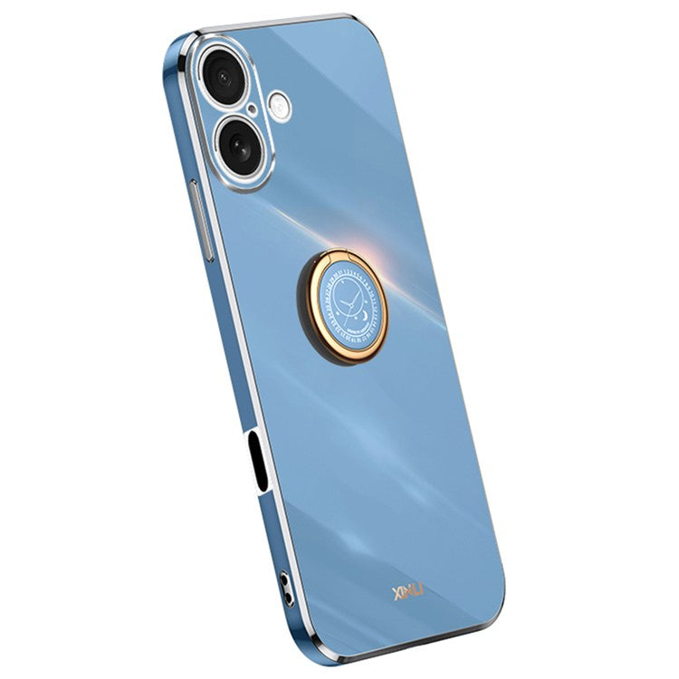 XINLI For iPhone 16 Case Ring Kickstand Electroplating TPU Phone Cover - Blue