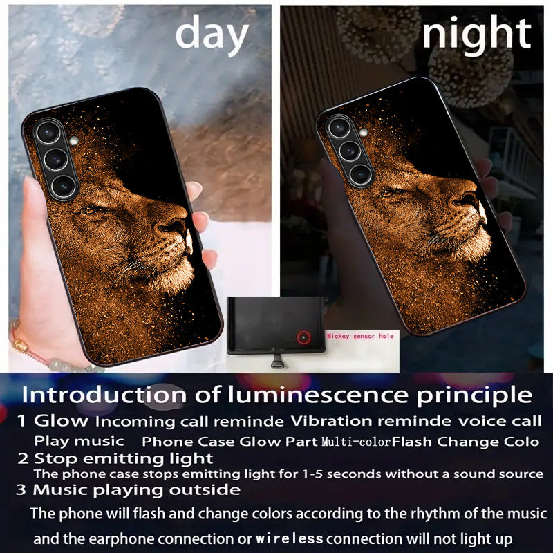 For Samsung Galaxy A16 5G / A16 4G Case Call Flash Series Pattern Printing Tempered Glass + TPU Combo Phone Case - Lion With Profile