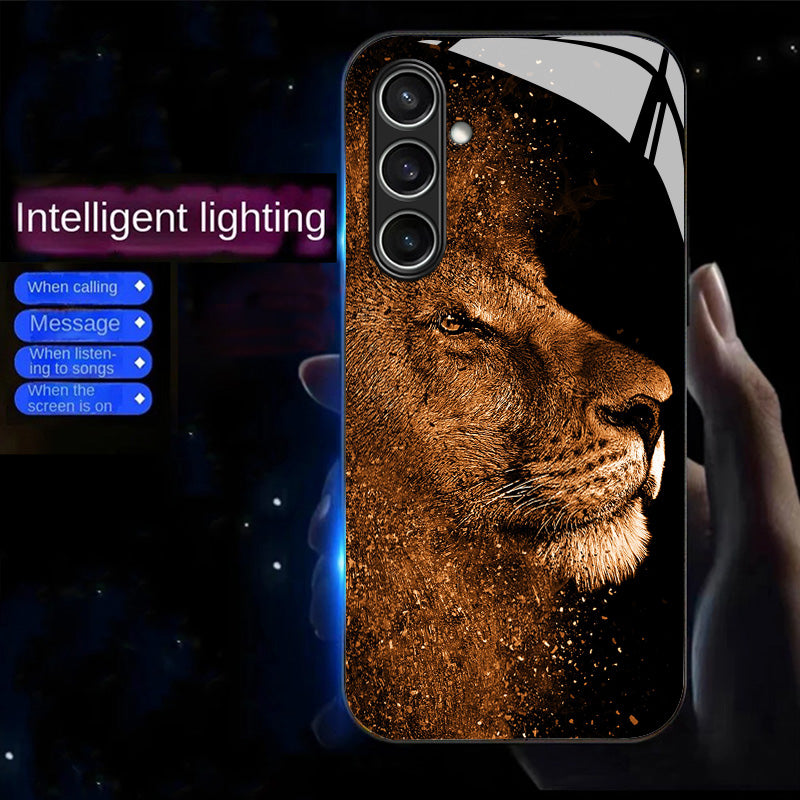 For Samsung Galaxy A16 5G / A16 4G Case Call Flash Series Pattern Printing Tempered Glass + TPU Combo Phone Case - Lion With Profile