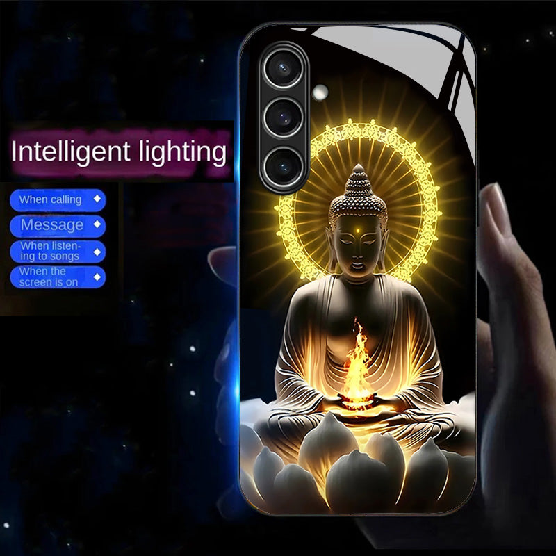 For Samsung Galaxy A16 5G / A16 4G Case Call Flash Series Pattern Printing Tempered Glass + TPU Combo Phone Case - Buddha’S Light Shines
