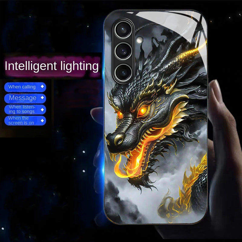 For Samsung Galaxy A16 5G / A16 4G Case Call Flash Series Pattern Printing Tempered Glass + TPU Combo Phone Case - Black Dragon