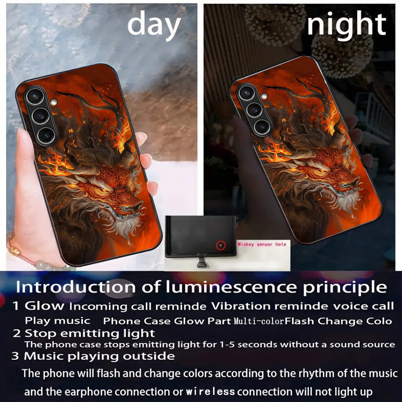 For Samsung Galaxy A16 5G / A16 4G Case Call Flash Series Pattern Printing Tempered Glass + TPU Combo Phone Case - Red Fire Dragon