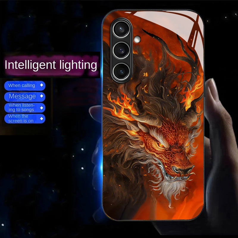 For Samsung Galaxy A16 5G / A16 4G Case Call Flash Series Pattern Printing Tempered Glass + TPU Combo Phone Case - Red Fire Dragon