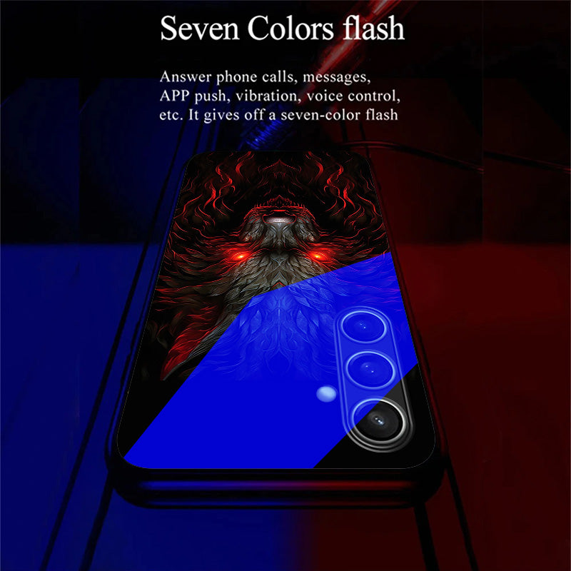 For Samsung Galaxy A16 5G / A16 4G Case Call Flash Series Pattern Printing Tempered Glass + TPU Combo Phone Case - Red Eyed Wolf