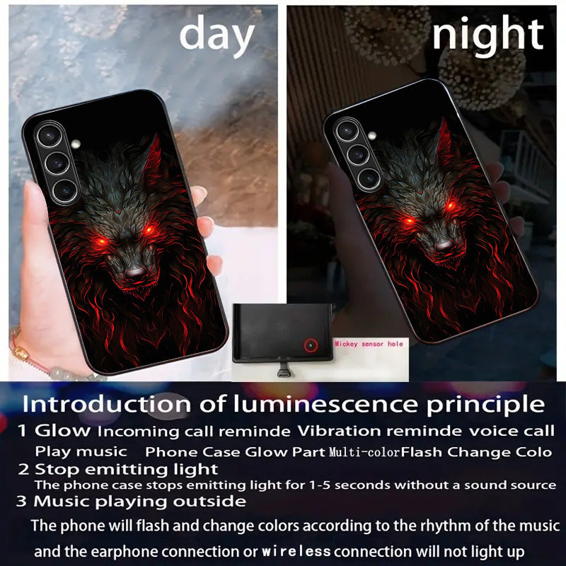 For Samsung Galaxy A16 5G / A16 4G Case Call Flash Series Pattern Printing Tempered Glass + TPU Combo Phone Case - Red Eyed Wolf