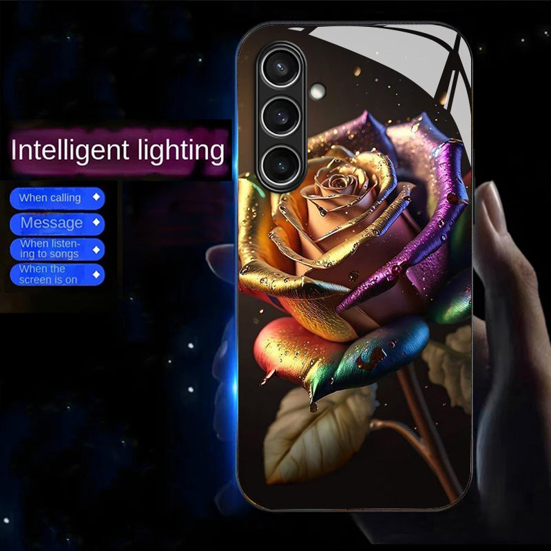 For Samsung Galaxy A16 5G / A16 4G Case Call Flash Series Pattern Printing Tempered Glass + TPU Combo Phone Case - Colorful Rose