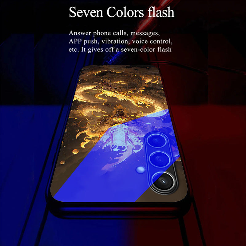 For Samsung Galaxy A16 5G / A16 4G Case Call Flash Series Pattern Printing Tempered Glass + TPU Combo Phone Case - Golden Dragon