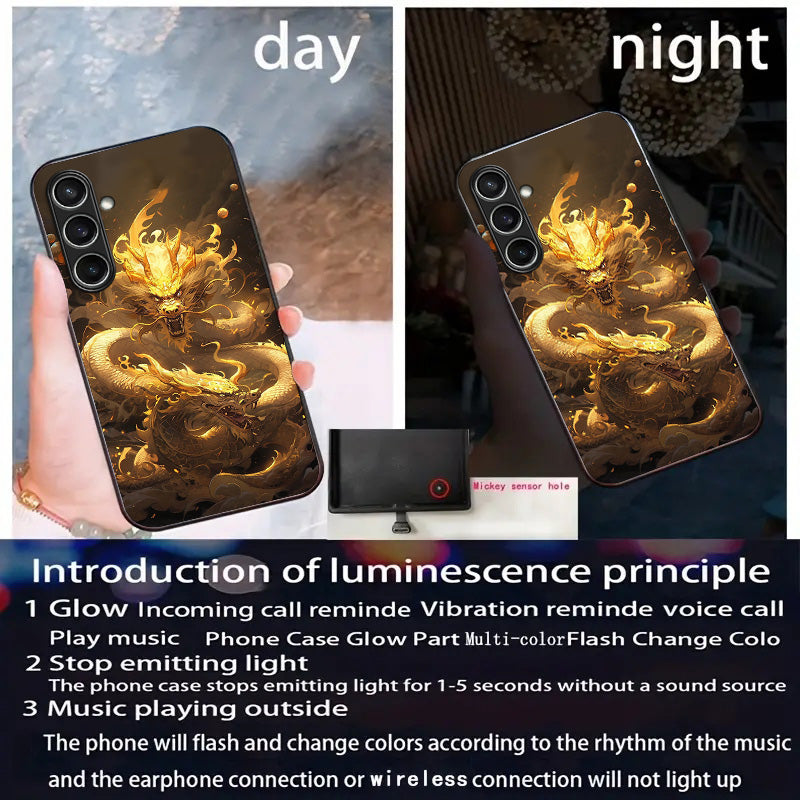 For Samsung Galaxy A16 5G / A16 4G Case Call Flash Series Pattern Printing Tempered Glass + TPU Combo Phone Case - Golden Dragon